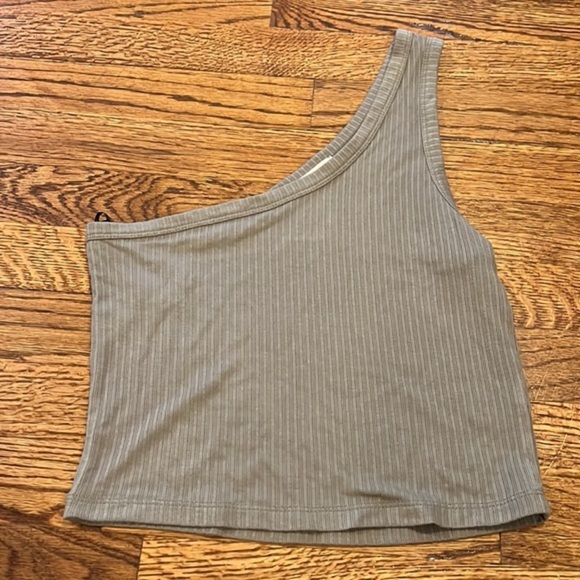 NWOT MOLLY GREEN GREY RIBBED SOFT COTTON ONE SHOULDER CROPPED TANK - SIZE S - Picture 3 of 9